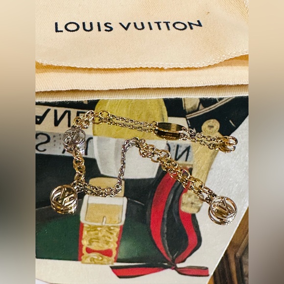 LOUIS VUITTON 2 Tone Gold and Silver Chain Bracelet w/ Dust Bag 7.2” Adjustable - Picture 8 of 12